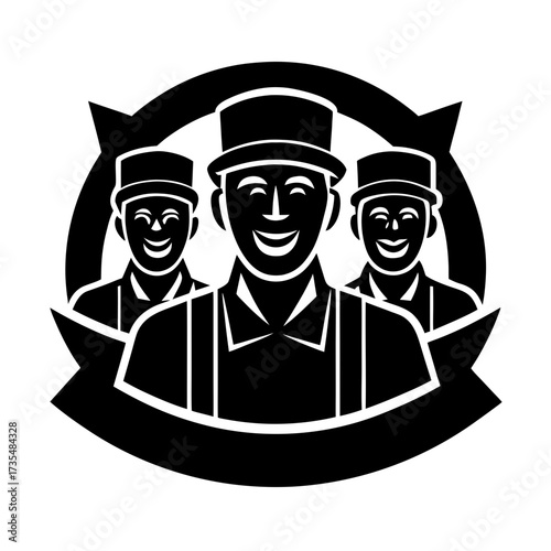 smiling labor union members vector art illustration