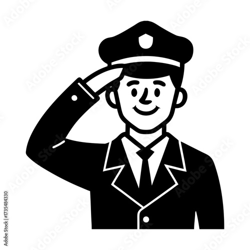 smiling police officer saluting vector art illustration