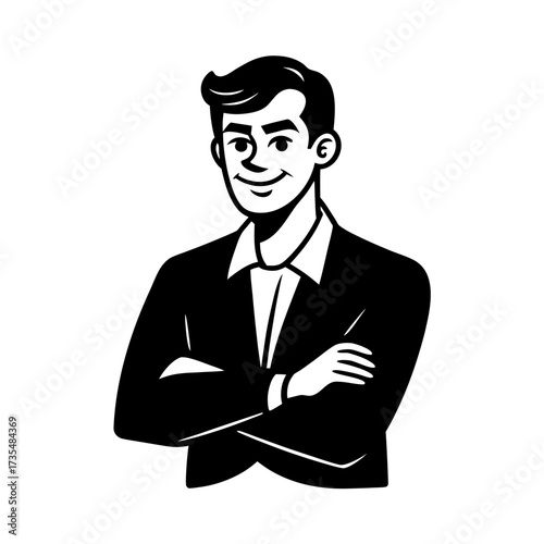 smirking man with arms crossed vector art illustration