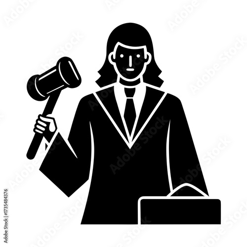 stern judge with a gavel vector art illustration