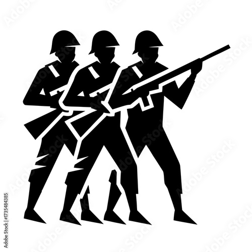 soldiers in camouflage aligning to the right vector art