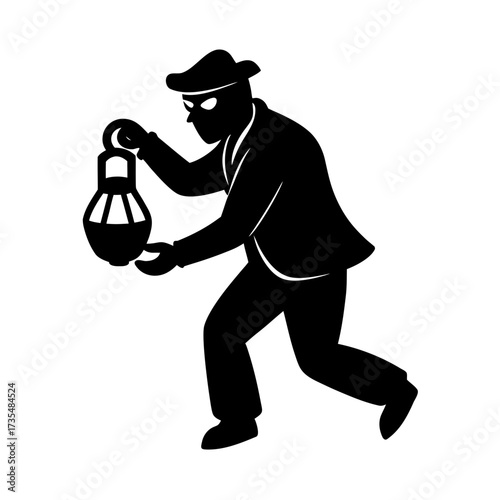 thief stealing kerosene vector art illustration.