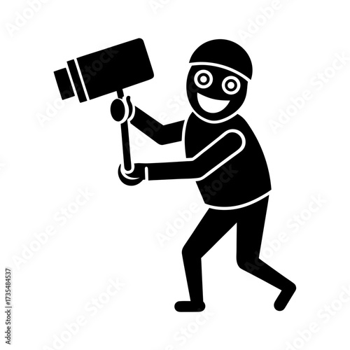 thief surprised by security camera vector art