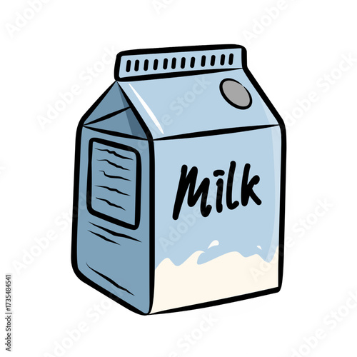 Blue milk carton vector icon in cartoon style for dairy product packaging and fresh drink illustration