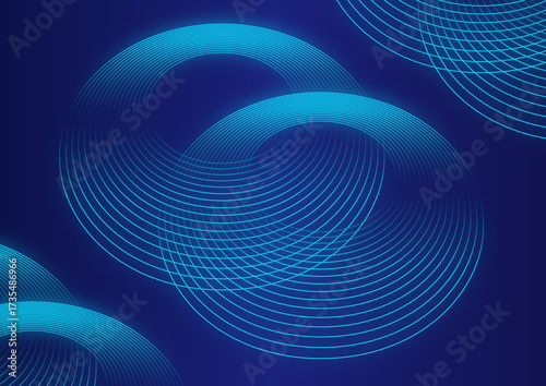 Modern abstract blue background with circular lines. Geometric stripe line art design for poster, brochure, cover, website, header, web banner, presentation