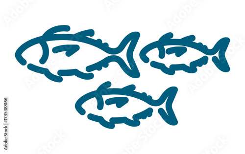 Outline fish group icon vector representing school of fish in the sea or marine life.