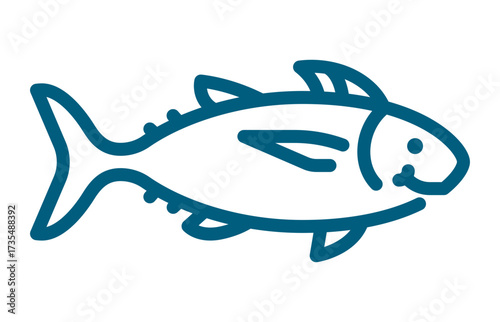 Fresh fish line icon vector design symbolizing seafood, fishing, and marine food products.