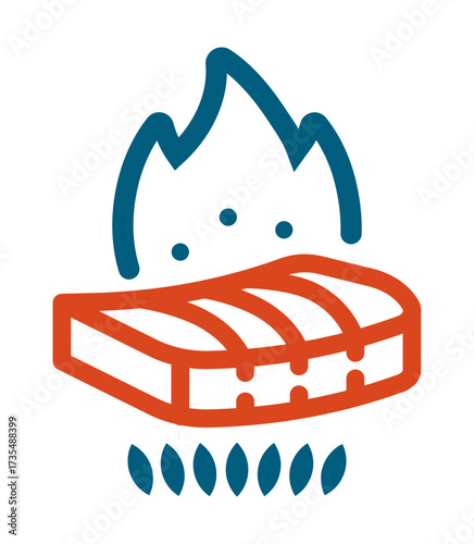 Grilled salmon steak line icon vector symbol for seafood cooking grilling and Japanese cuisine.