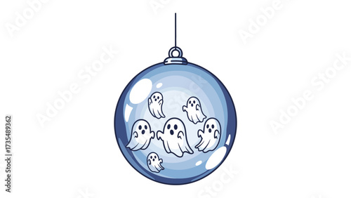 Mysterious Spirits: A whimsical depiction of floating ghostly apparitions encased within a translucent, shimmering sphere. evoking the essence of spectral charm.