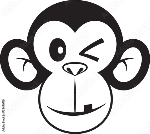 Monkey head vector illustration cartoon animal face with winking eye perfect for logo, mascot, emblem, sticker, tshirt, poster, and other creative projects