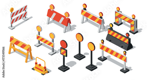 Isometric traffic barrier set for construction and road safety projects