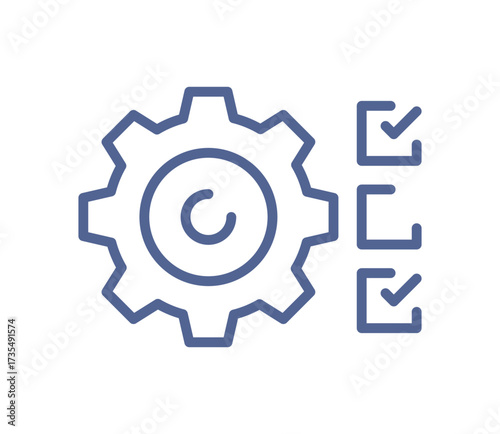 Process management icon, gear with checklist, workflow optimization, task control, productivity linear vector illustration.
