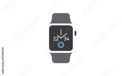 A modern smartwatch with a dark watch face displaying the time and a circular icon.