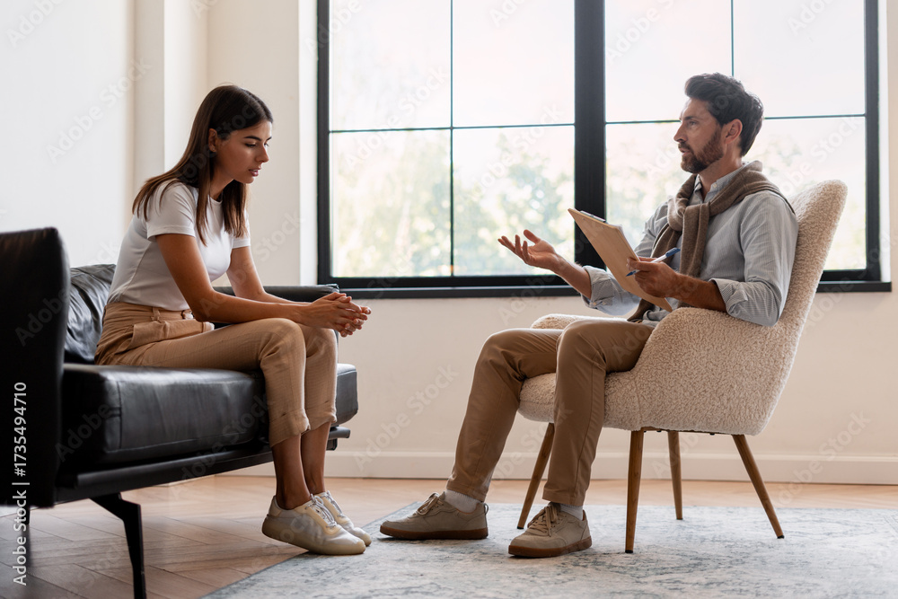 Obraz premium Psychologist counseling patient during mental health therapy session