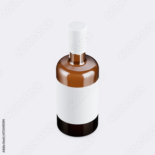 Amber glass bottle mockup with blank label ready for branding, ideal for cosmetic product packaging designs and advertising campaigns