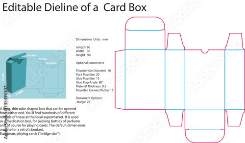 Card box dieline template with dimensions packaging