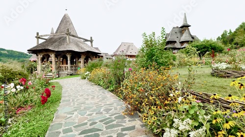 Summer chapel in Barsana monastery gardens Maramures, Push shot