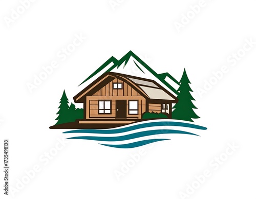 Rustic Mountain Cabin Logo Design.