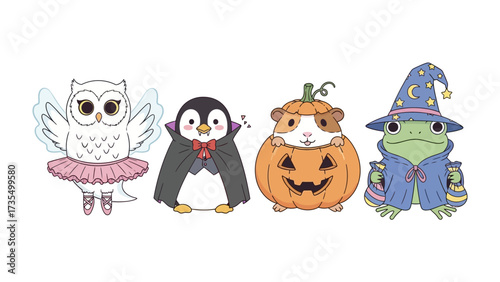 Halloween Delight: A whimsical array of Halloween-themed creatures, each adorned in charming costumes, conjuring a playful atmosphere.