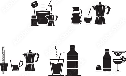 Coffee and drink preparation icons moka pot