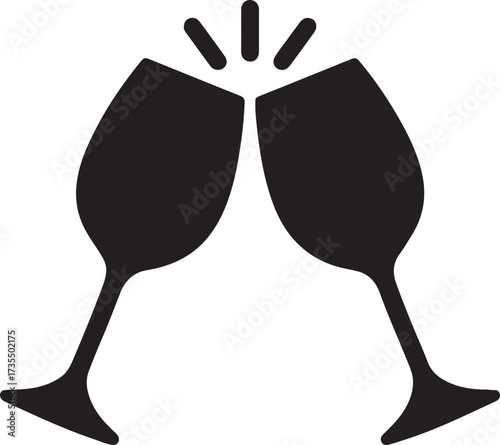 Two wine glasses clinking in celebration, perfect for party, toast, festive or romantic designs.