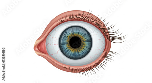 A digitally rendered eye, showing intricate details of the iris, pupil, and surrounding features.