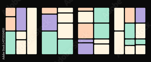Gentle color grid layout texture wallpaper. Diverse frame sizes, tiles, containers forming bento template with peach highlights. Vector modular photo design for album presentations.