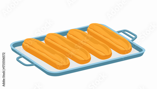 Golden Eclairs on Baking Tray Illustration - Sweet Dessert Pastry Ready for Serving