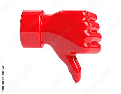 Glossy, 3D-rendered red hand making a thumbs-down gesture against a black background