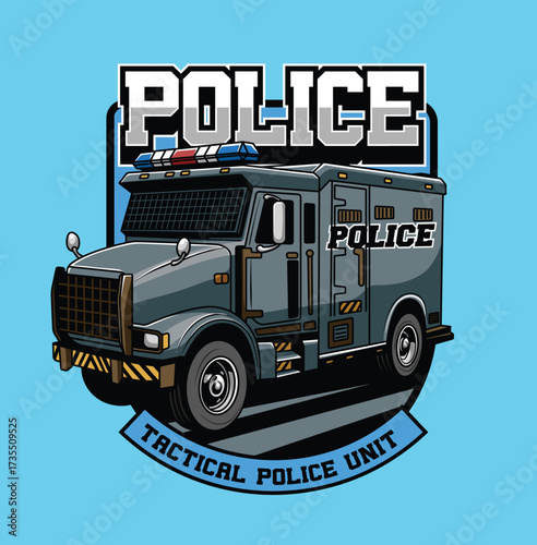 tactical police vehicle illustration with detailed artwork
