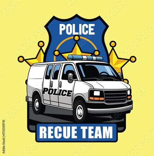 Police rescue car illustration with cartoon style