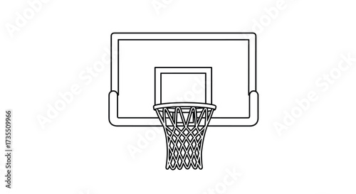 A simple line drawing of a basketball hoop and backboard.