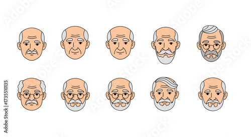 Collection of diverse elderly men faces.