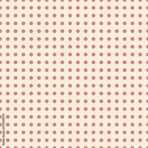 A seamless vector pattern featuring dusty pink polka dots in a subtle grid on a cream background. Great for minimal packaging or light backgrounds.