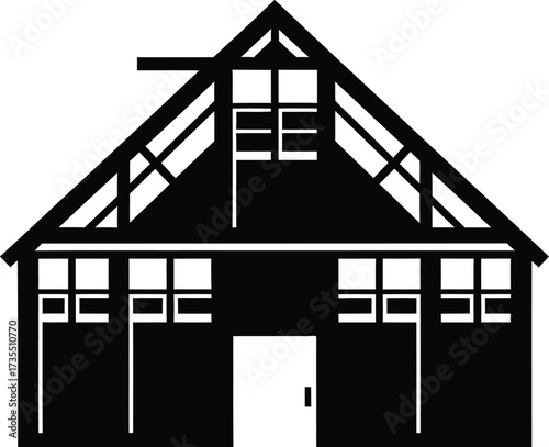 Simple silhouette of a barn or greenhouse structure