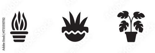 Potted plant outline icon, collection of potted plants and flowers in minimalist outline icons, icon of a potted plant, gardening vector icon, vector Illustration EPS 10.