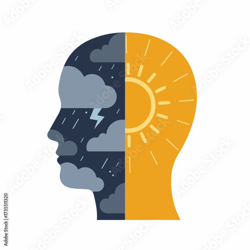 Modern Flat Design Head Silhouette Split Weather Psychology Illustration