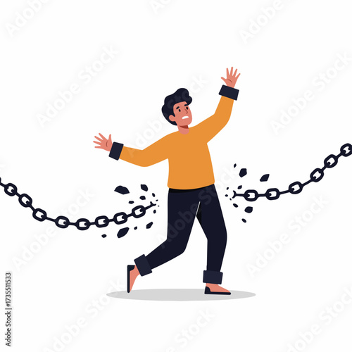 Minimalist Flat Style Man Breaking Chain Conceptual Freedom Illustration