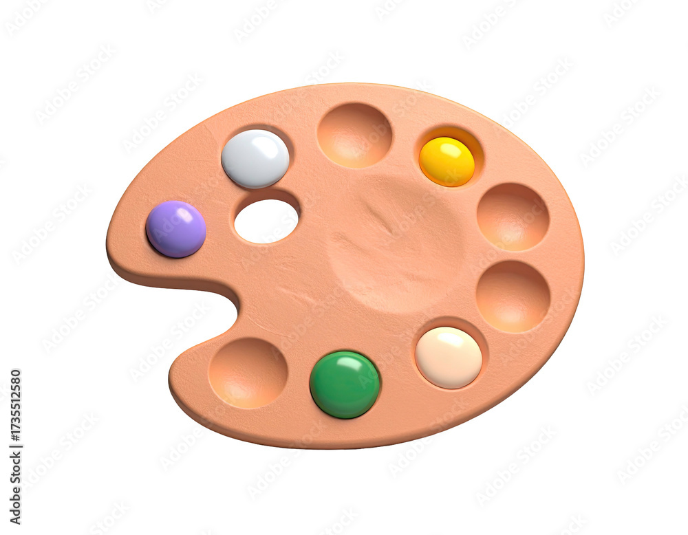 Fototapeta premium A wooden artist's palette with various colored paints against a black backdrop