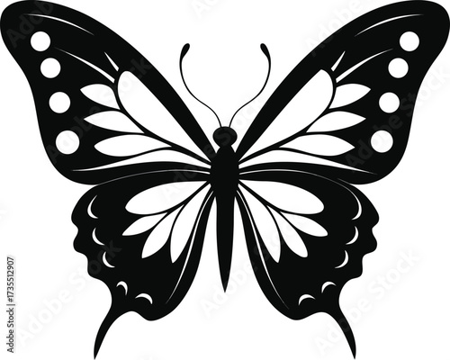 Black butterfly silhouette with white wing patterns