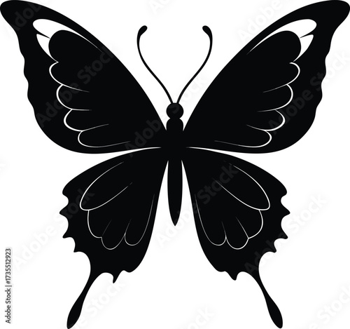 Black butterfly silhouette with white scalloped wing edges