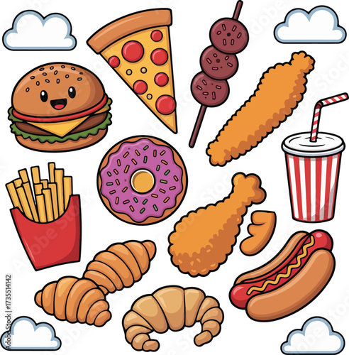  Colorful Cartoon Fast Food Icons 