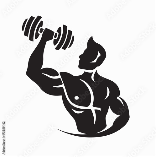 Strong Man with Barbell Silhouette Logo Design on white background