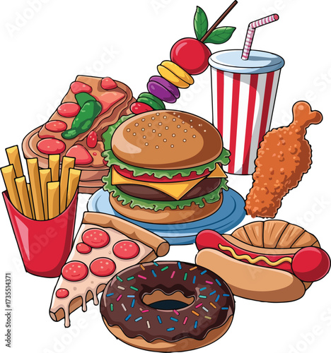  Colorful Cartoon Fast Food Icons 