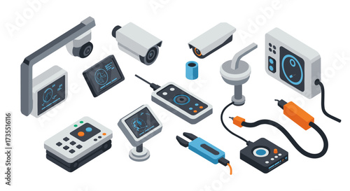 Isometric smart home gadgets and devices for security and automation