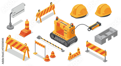 Isometric construction equipment and safety barriers set