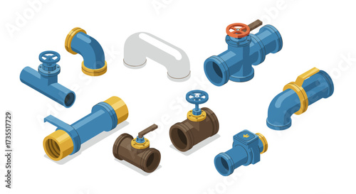 Industrial plumbing components in isometric design for engineering projects