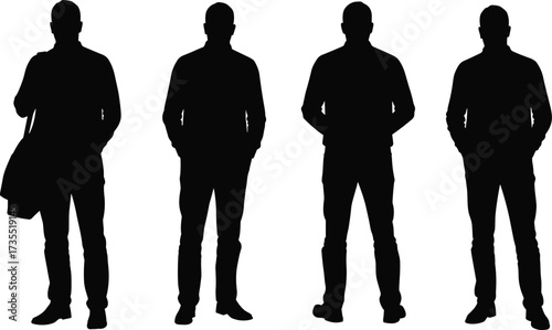 Silhouette men standing casual pose, business professional male illustration, office worker vector, group of businessman design, modern concept artwork