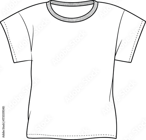 T-shirt flat sketch, short sleeve shirt design, fashion cad drawing, vector clothing template, blank apparel outline, casual wear illustration, garment technical drawing