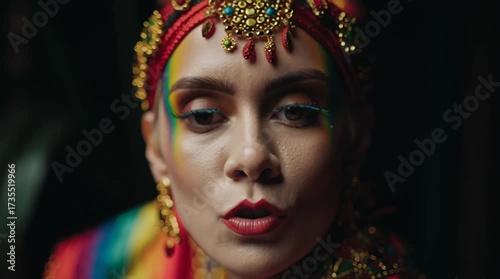 Harmony of Colors: A mesmerizing portrait of a person adorned in radiant and diverse colors, radiating poise and capturing the essence of the human spirit.